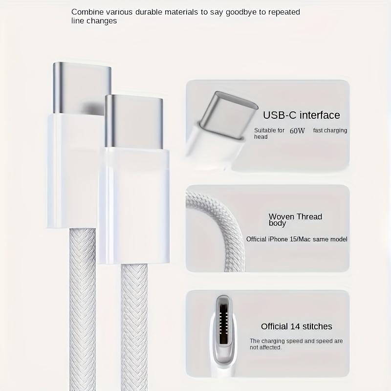 Cáp USB-C sang C Bện, chiều dài 3,3ft, Tương thích với iPhone 15, iPhone 15 Plus / 15 Pro / 15 Pro Max, iPad Pro 12,9 / 11 inch, iPad Air, Sạc nhanh Power Delivery 50-80W, Chất liệu Nylon, Hình tròn, Sạc USB, Đầu nối Type-C, 1 cái 3