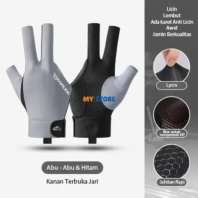 Sarung Tangan Billiard Golovejoy XG67 3 Jari Terbuka Tertutup Lycra Kidal