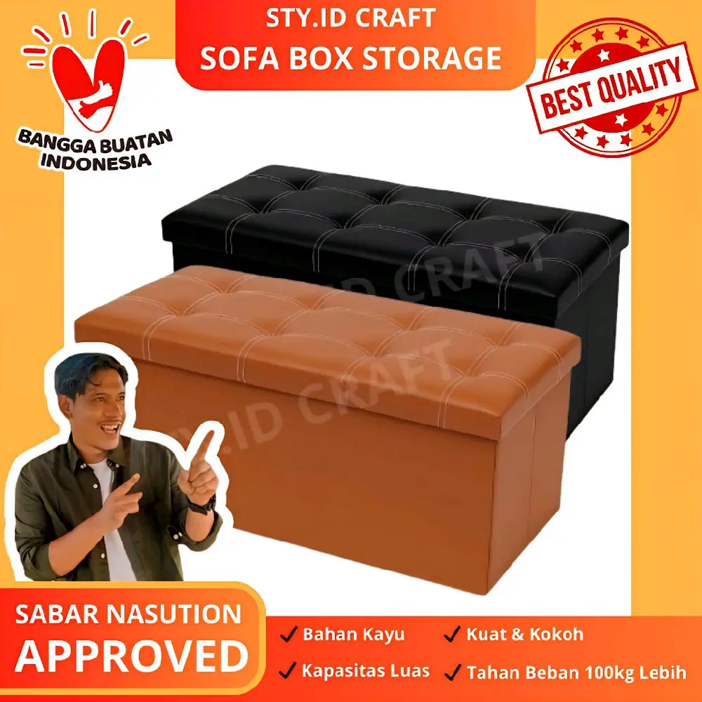 (LOKAL) Sofa box storage box kursi box penyimpanan dapat dilipat kursi organizer box Sofa Kotak Penyimpanan Serbaguna Kulit Pakaian Mainan Kayu