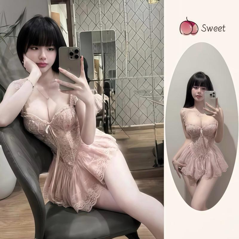   Che Tên  Váy ngủ ren công chúa đầm công chúa hở V3 liền thân 1 mảnh váy ren 2 dây xinh xắn gợi cảm hàng QC 