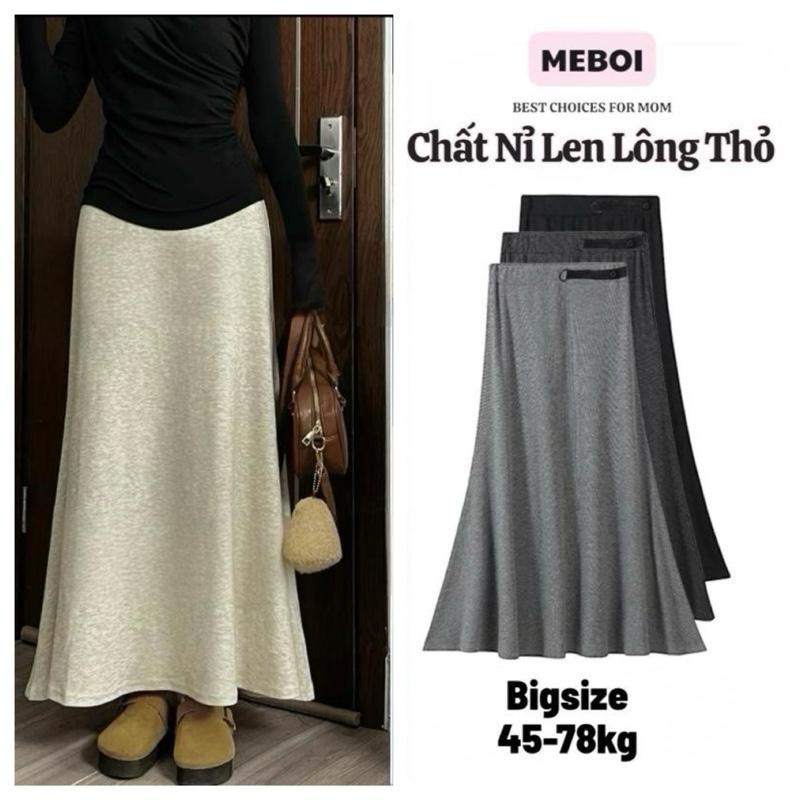 Hot trend Chân váy Nỉ Len bà Bầu Dáng Dài lai Đuôi Cá chất Nỉ Lông Thỏ Loại Đẹp #V89 Co Giãn dài 90cm có BIGSIZE mặc Thu Đông