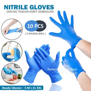 Sarung Tangan Karet Serbaguna 10 PCS Nitrile Gloves Biru Food Grade Non Powder Latexx Free Cleaning Multifungsi