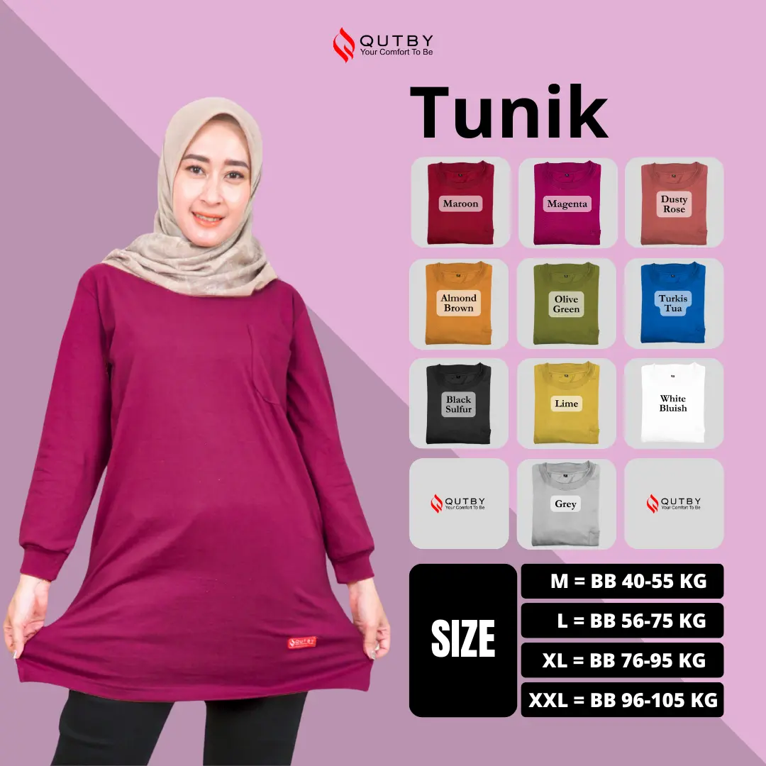 QUTBY - Atasan Tunik Kaos Wanita Bahan Katun Combed 24S Premium