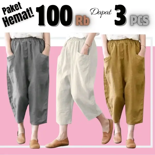 100rb dapat 3PCS Uniqoo Pants Allsize Bahan Cotton Twill Premium Celana Panjang Wanita 7/8 Style Celana Wanita Basic / Celana Kulot / Celana Santai  Melar