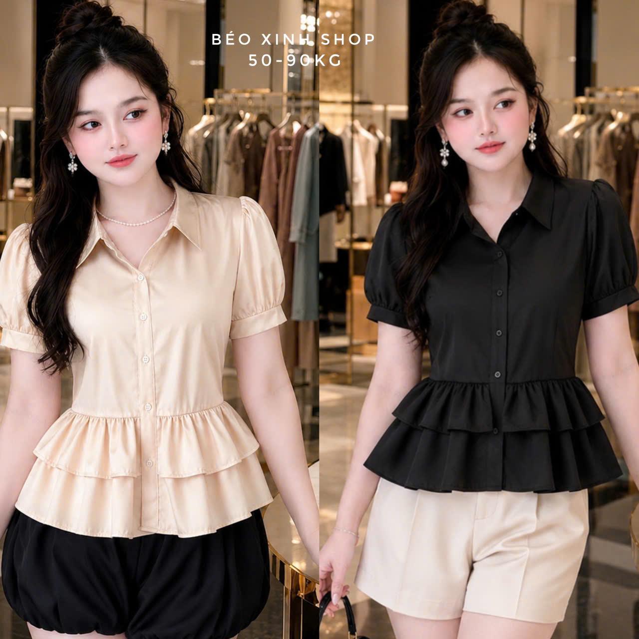 Áo Sơ Mi Lụa Hàn Nữ Tay Phồng Phối Bèo Sang Chảnh Có Bigsize 50-90kg Thời Trang Nữ Béo Xinh Shop - A.1845