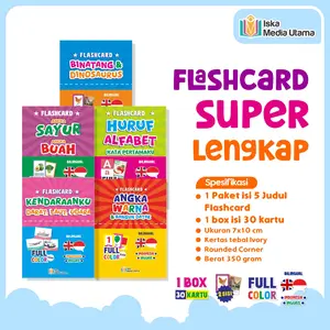 Iska Media Utama -Flashcard Superlengkap Kartu Angka Huruf Binatang Dinosaurus Kendaraan Buah Sayur 150 Kartu Mainan Edukasi Anak Bayi Balita