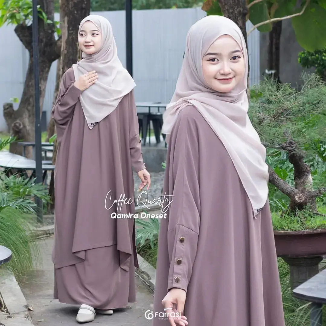 Qamira One Abaya ( Rok + Tunik ) Abaya Terbaru / Setelan Abaya / Yumna Abaya arab / Bahan Crinkle / Abaya Tukey / COD / Airflow Syari Gamis Turki gamisabaya Muslim Wanita Hitam Dewasa