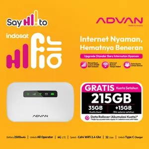 ADVAN Ipocket MIFI indosat HIFI AIR 215GB Modem | 4G LTE | Baterai 2500 mAh | Garansi 1 tahun | Speed Cat4 WiFi 2.4 Ghz | 32 user