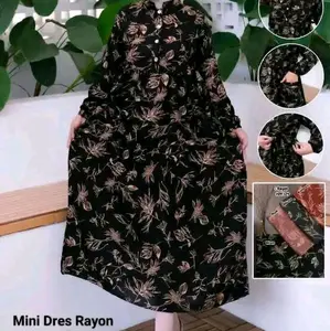 Mini Dres Rayon Midi Dress Pakain Wanita Muslim Bahan Rayon Twil Motif Bunga Elegan
