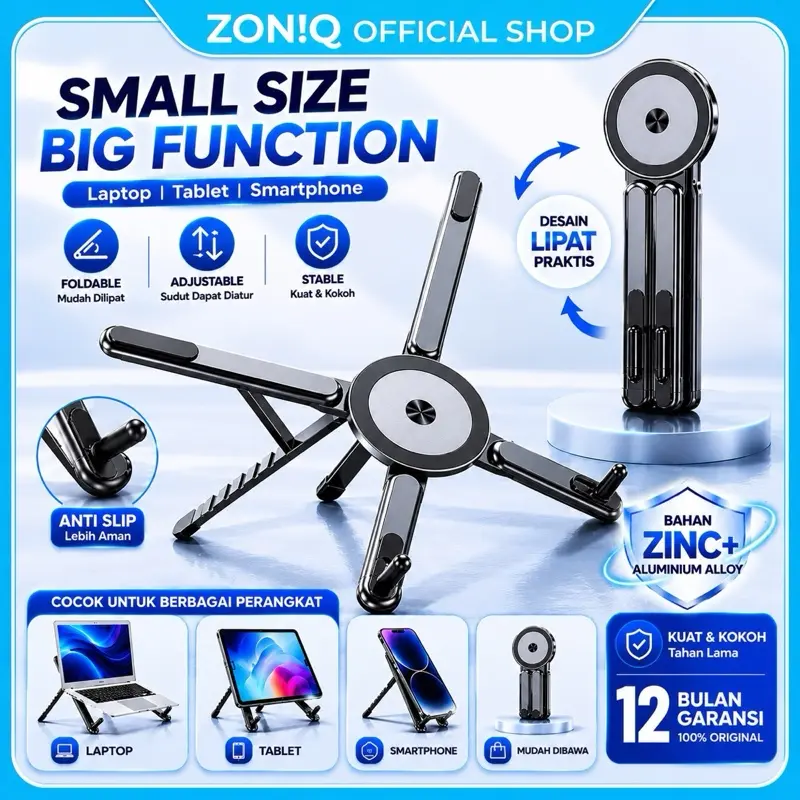 ZONIQ Stand HP Laptop Tablet Magnetic Adjustable Lipat Aluminium Alloy Portable Anti Slip Premium