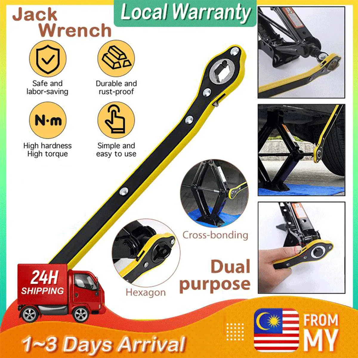 【Fast delivery】 Jack wrench, labor-saving wrench, cross wrench, automotive labor-saving jack, ratchet wrench Tools Metal Hardware