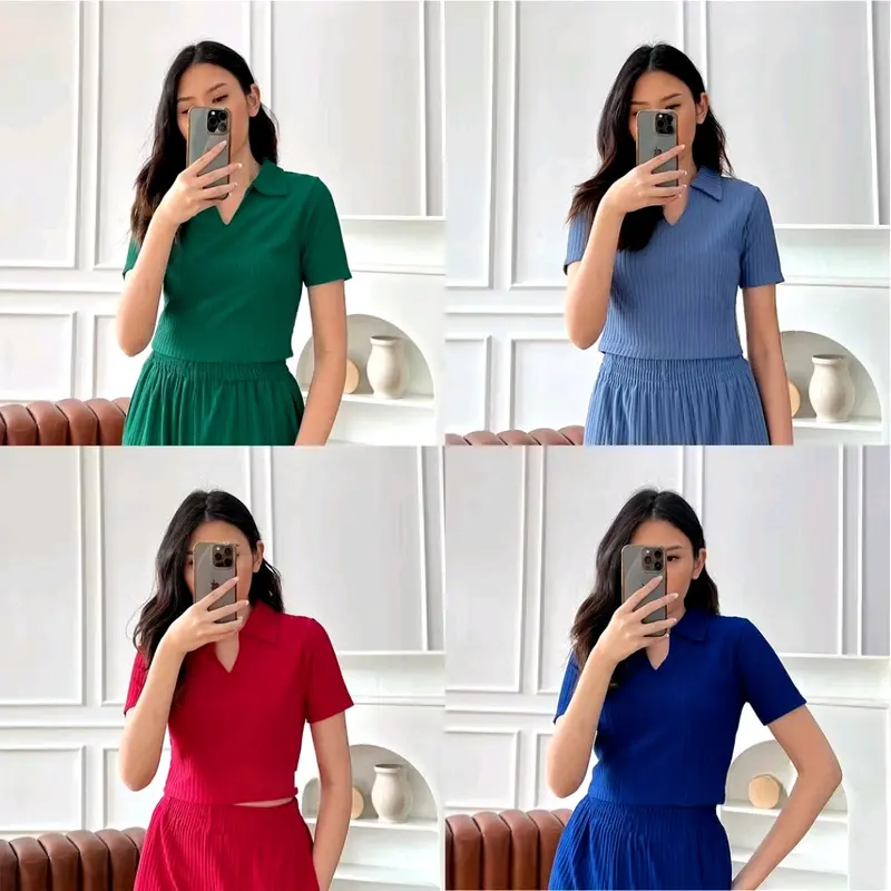 Premium Sierra Top - Kaos Rib Knit Polo Crop Lengan Pendek Wanita Korean atasan baju  basic 5