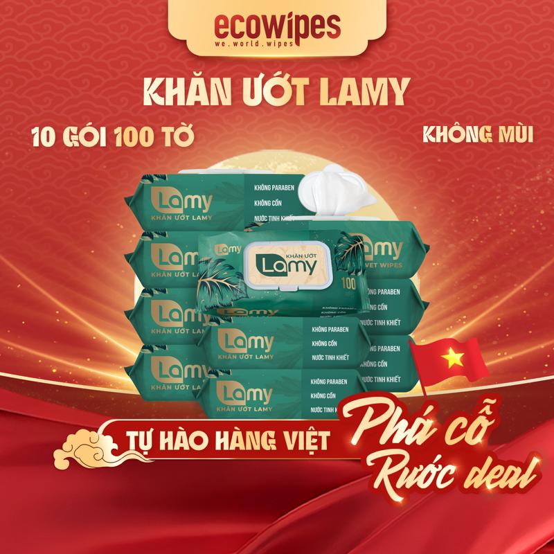 Lamy - Thùng 10 gói khăn ướt x 100 tờ - Không cồn không parabens cao cấp Cho Bé
