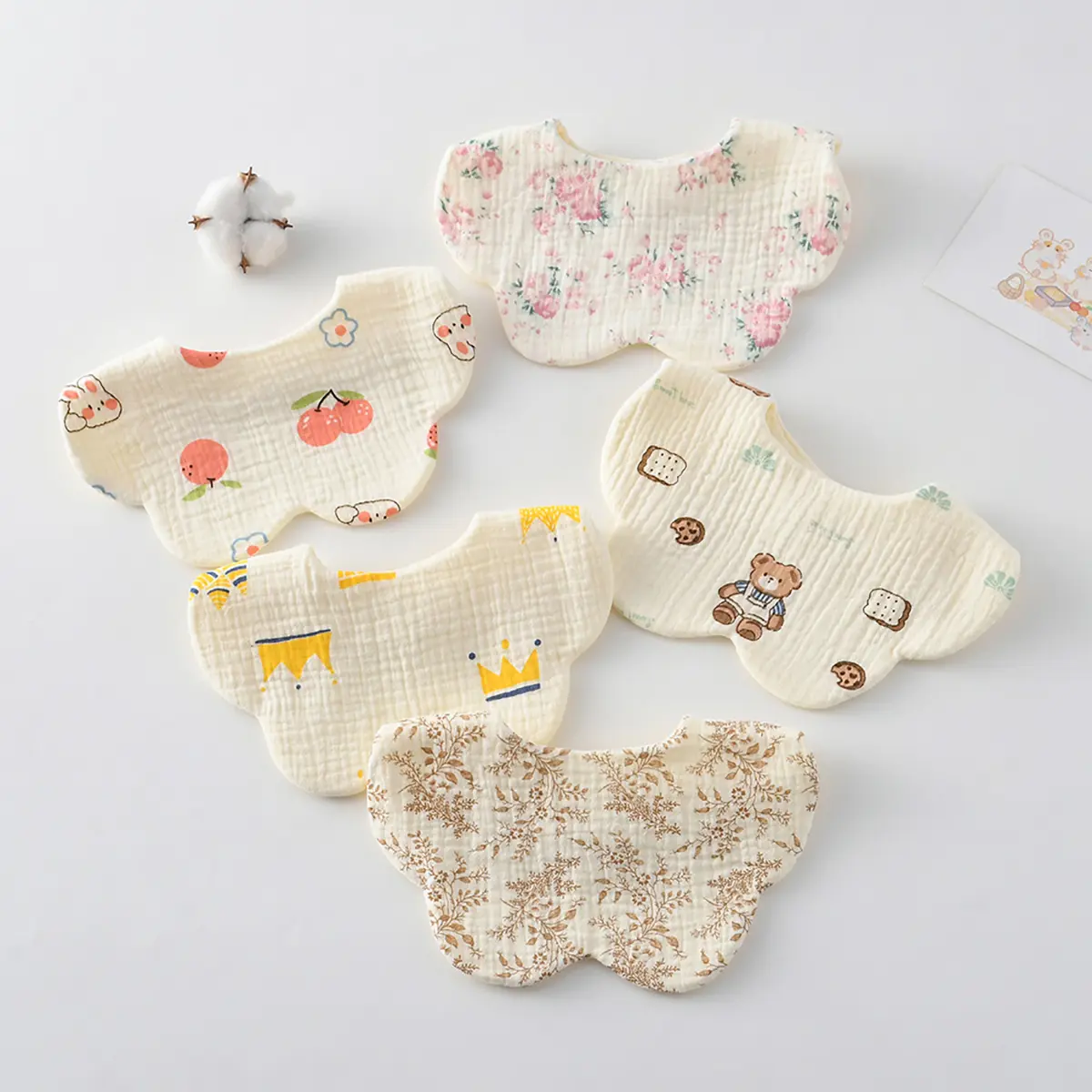 New Cute Cotton Gauze Baby Feeding Drool Bib Infants Cartoon Petal Saliva Towel Soft Burp Cloth For Newborn Toddler Kids Bibs