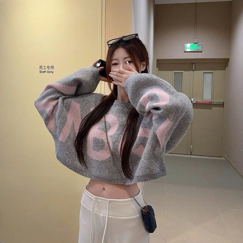 Áo len nữ form croptop form rộng tay dài cá tính phong cách cổ tròn sweater kiểu aoxinh moingay thờitrang nu lenxin h