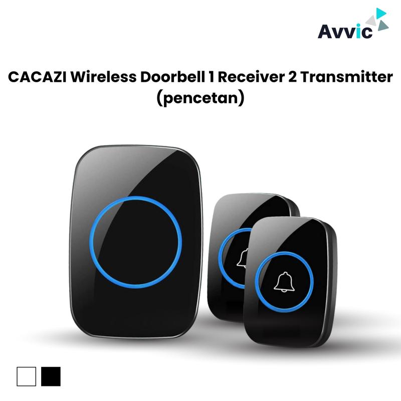 Avvic x CACAZI Wireless DoorBell Waterproof 1 Receiver 2 Transmitter Baterai Bel Black Pintu White Kotak 1