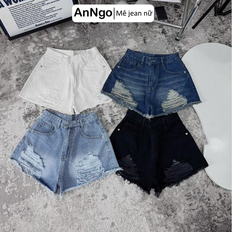   Có big size  Quần short jean nữ trắng lưng cao dễ phối đồ vải denim cá tính bền đẹp AnNgo - AT227 