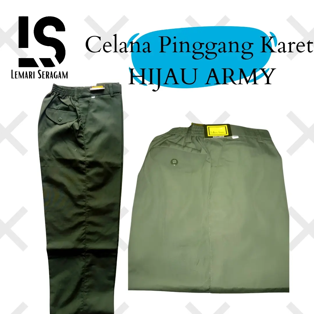 Celana Sekolah Panjang Pinggang Karet Warna Hijau Abri