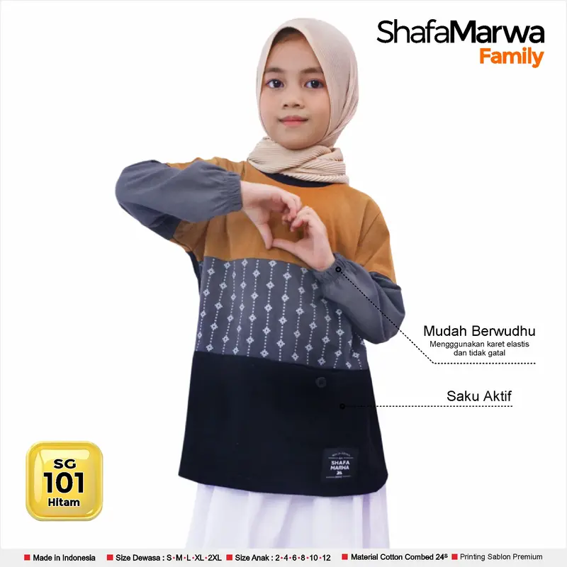 Shafamarwa Kaos set Couple Keluarga Baju Atasan Tunik Sarimbit Family rekomendasi Lebaran Ayah Ibu Wanita dan Anak Cowok Cewek SM101 Hitam Muslim Pasangan Dewasa Katun 4