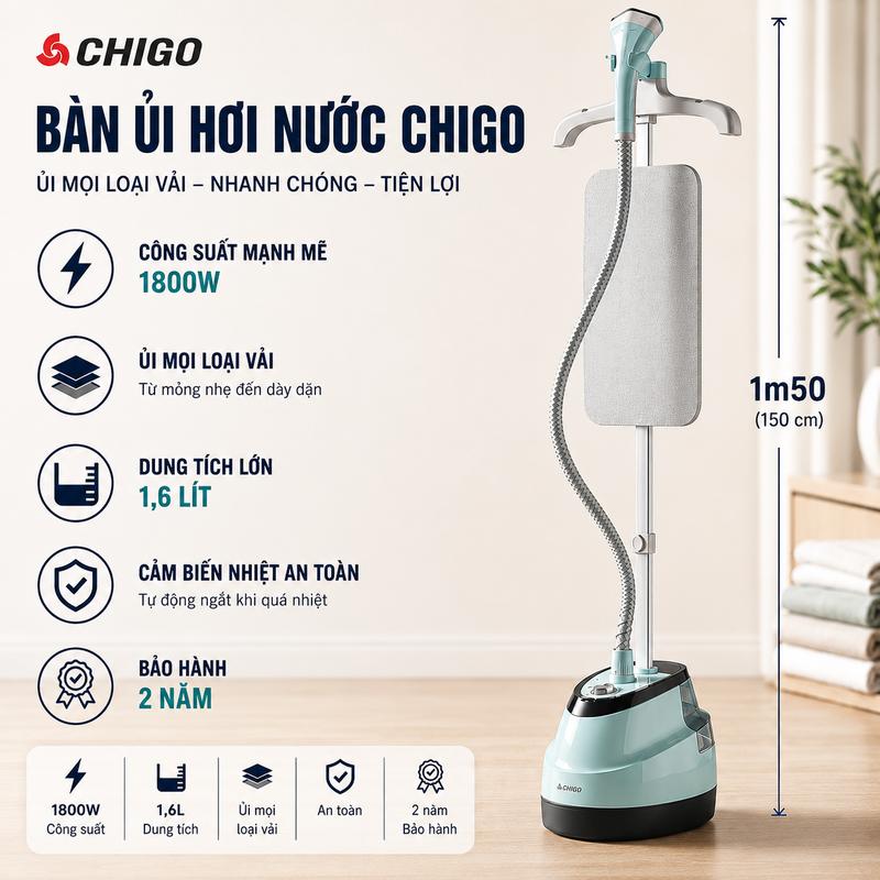 Bàn là hơi nước CHIGO đa năng ủi nhanh mọi loại vải công suất lớn 1800w