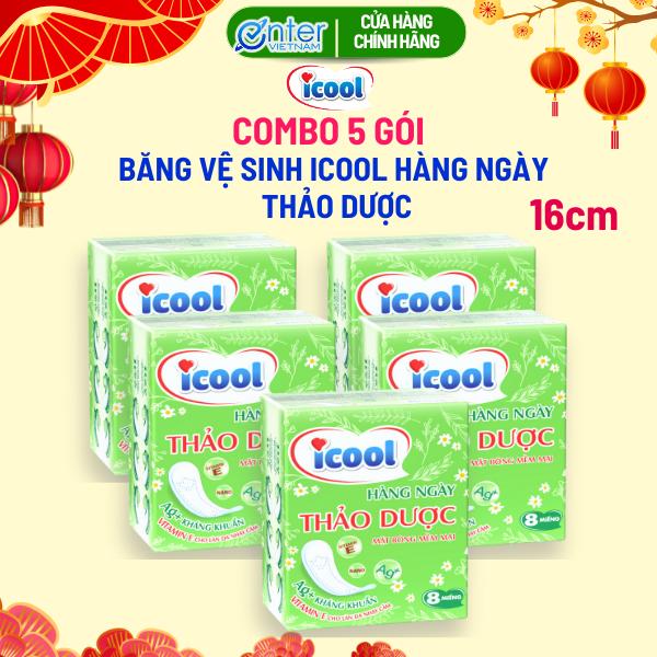 DÙNG CUỐI KỲ KINH Combo 5 Gói Băng Vệ Sinh Hàng Ngày icool KHÔNG MÁT 8 Miếng - BVS 16cm Mặt Vải Siêu Mềm Không Cánh Không bạc hà Không mát bổ sung bảo vệ làn da nhạy cảm Nữ Tampon