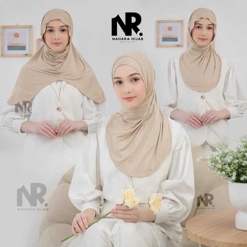 Hijab Huma Instan Bergo Size M Bahan Spandex Jersey Meleyot Top Bisa Empat Model