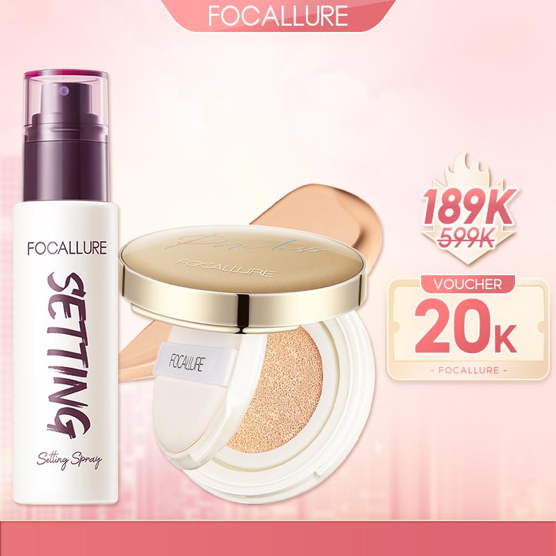 Focallure Combo 2 Món Cushion Phấn Nước + Xịt Khóa Hỗ Trợ Cố Định Lớp Trang Điểm Phù Hợp Cho Mọi Loại Da