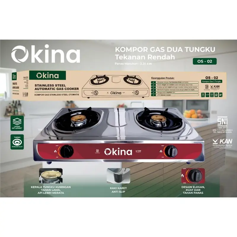 Kompor Gas 2 tungku SNI Tahan Karat Peralatan Masak Api Biru 1