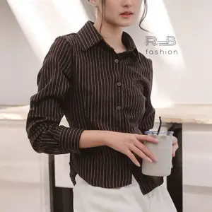 Luna Stripe Kemeja Fitted Shirt - Kemeja Wanita - Atasan Wanita Salur Basic Casual
