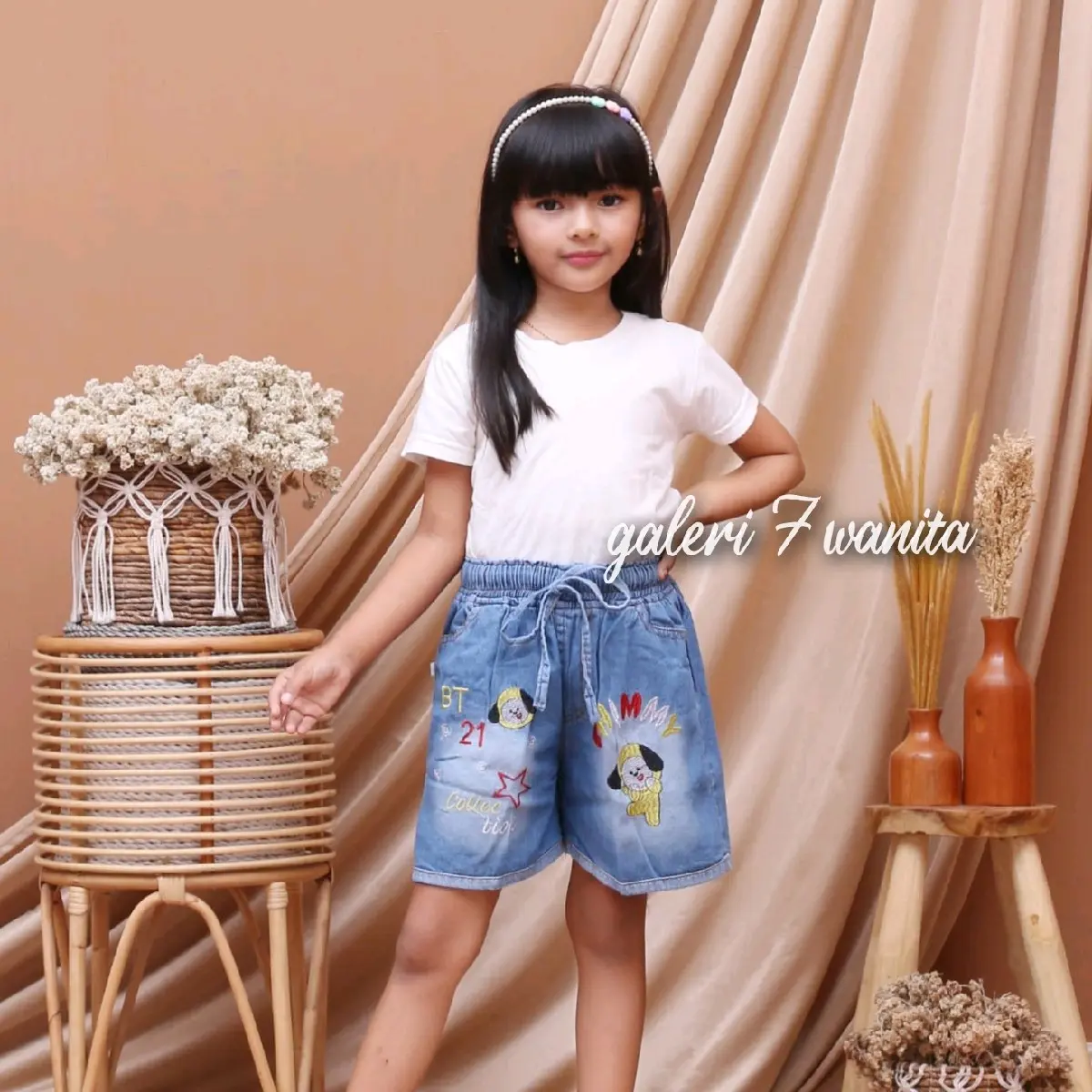 Celana Jeans Pendek Anak Motif bordir lucu usia 3-13 tahun