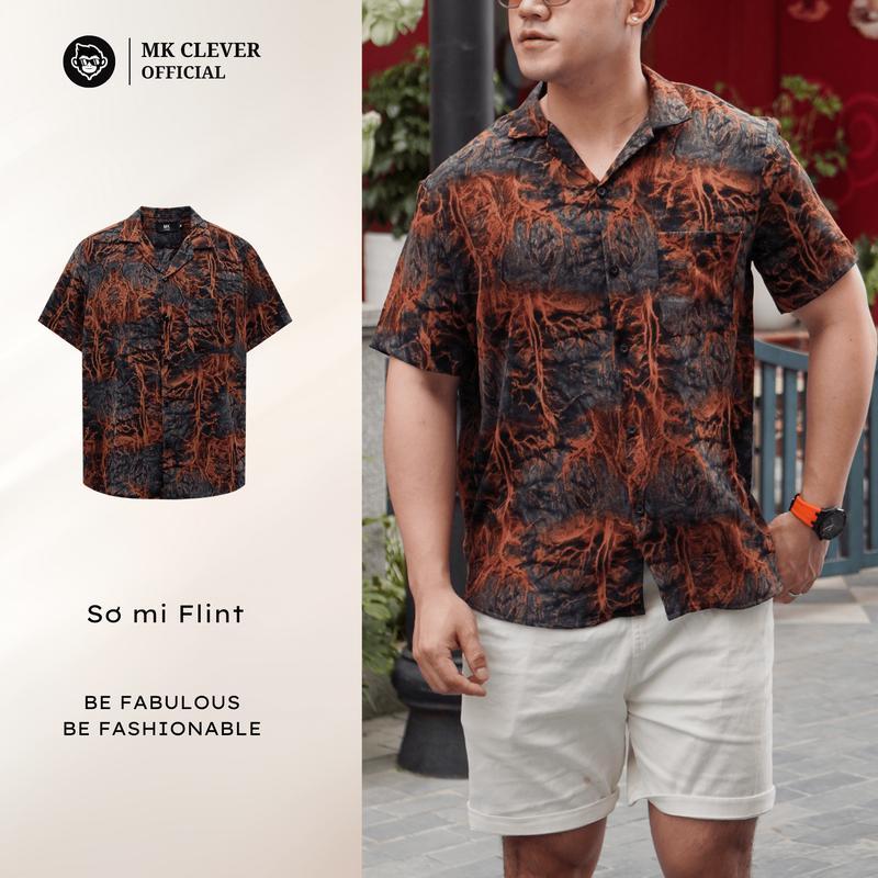 Áo Sơ Mi Cuban Flint MK CLEVER, Áo Sơ Mi Thiết Kế Cổ Cuban, Họa Tiết Sắc Màu, Chất Liệu Vải Lụa Hàn - Lụa Mịn Siêu Đẹp, Form Dáng Trẻ Trung Nam Menswear