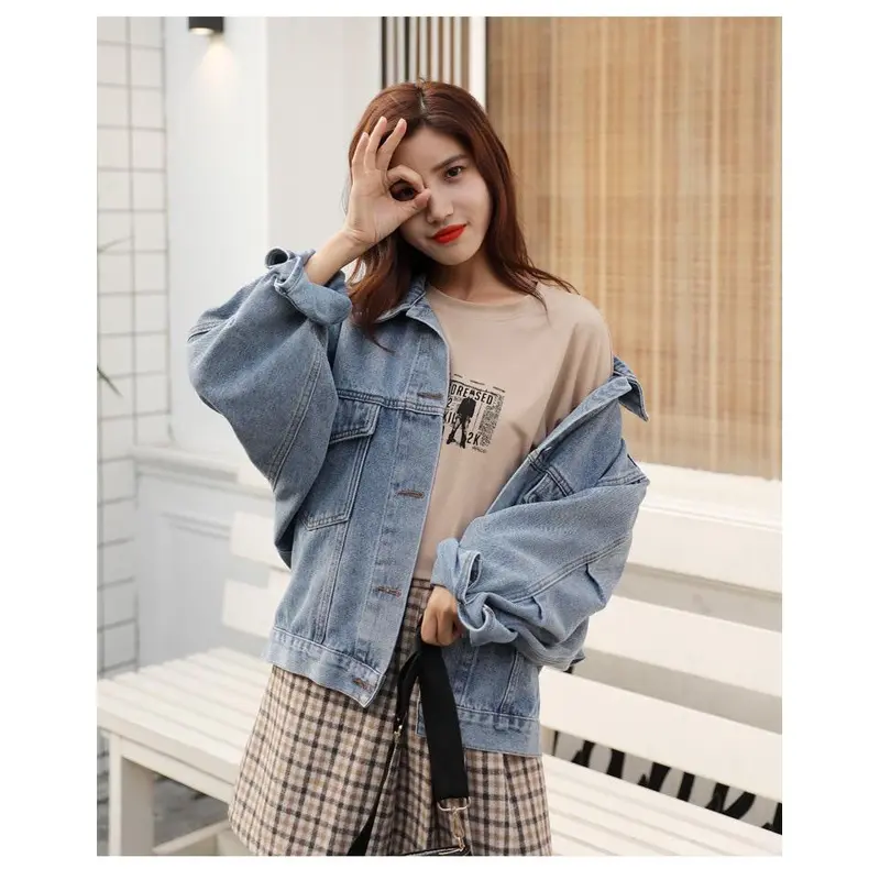 998-JAKET JEANS WANITA/JAKET OVERSIZE/JAKET JUMBO Denim Grey Jaket Tebal 1