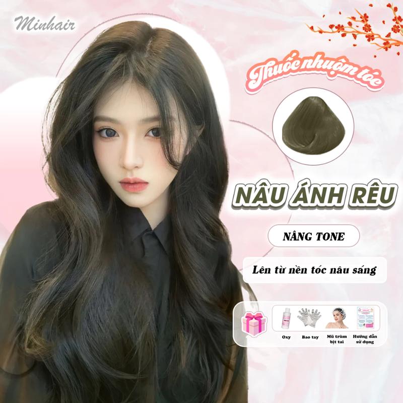  Thuốc nhuộm tóc Nâu Ánh Rêu không cần tẩy tặng kèm oxy trợ dưỡng và bao tay bịt tai trùm đầu  Nữ Đổi Màu Tóc Women 