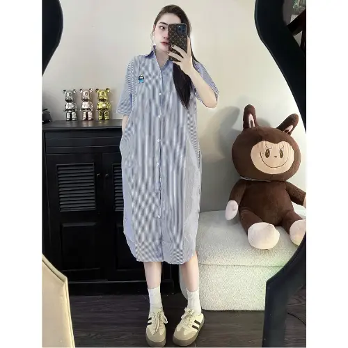 Đầm sơ mi nữ - váy suông nữ cổ cao cúc cài túi ngực vải đũi gân cao cấp Dress Đen Women Voan 5