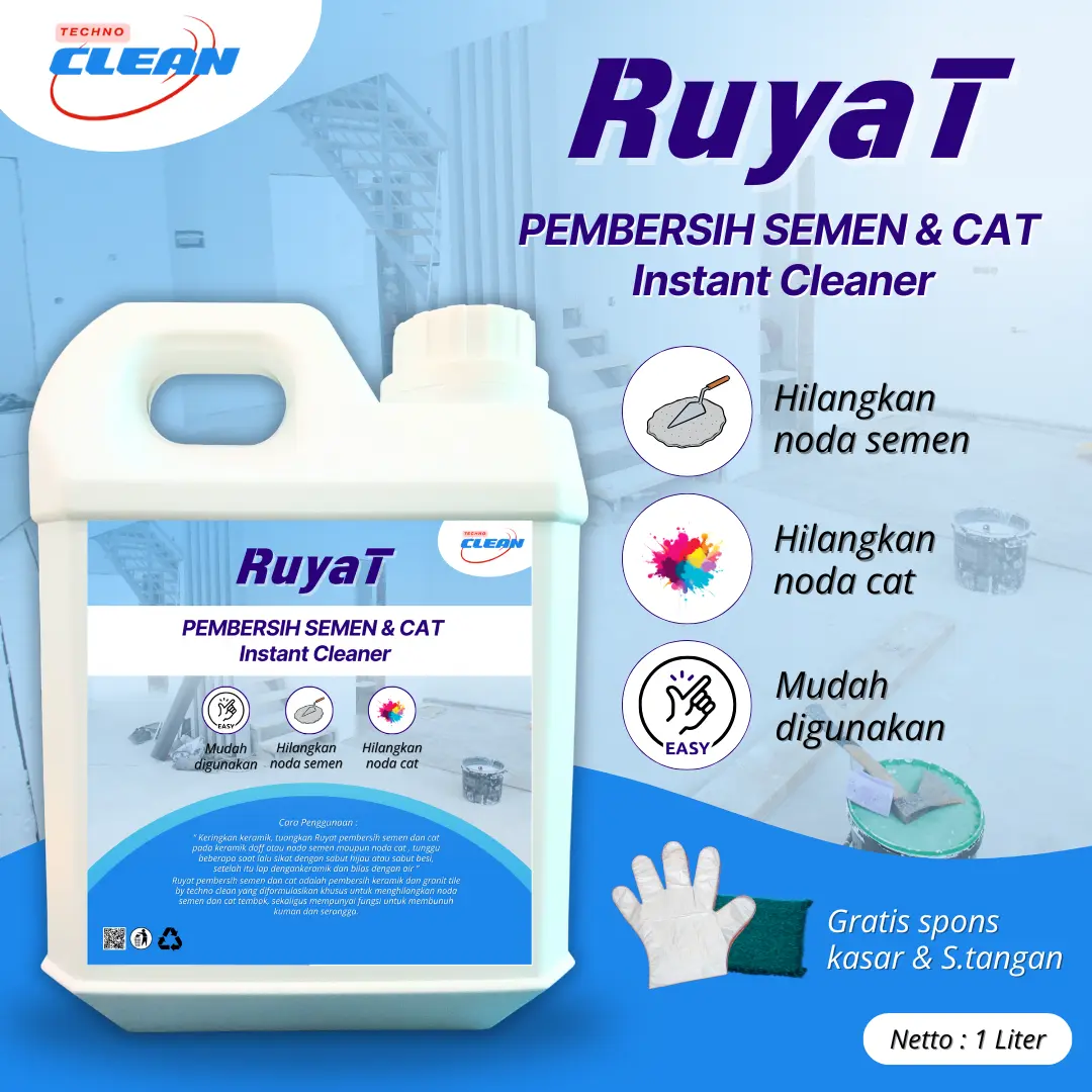 PEMBERSIH NODA SEMEN DAN CAT CEMENT REMOVER 1 LITER GRATIS SARUNG TANGAN DAN SPONS KASAR