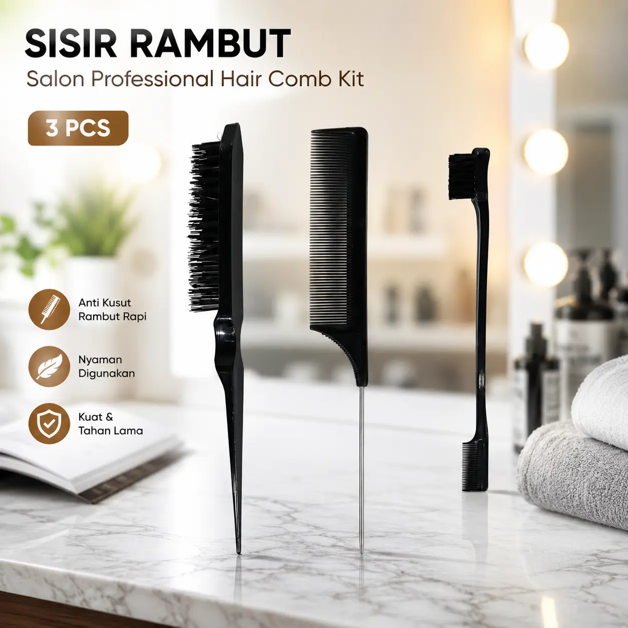 CanCat Sisir Rambut Salon Professional Hair Comb Kit 3 PCS - INU34