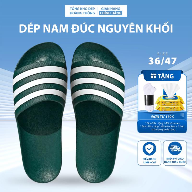 Dép Nam Đúc Nguyên Khối Đế Cao Su Non 3 Sọc Thể Thao - Chất liệu cao cấp