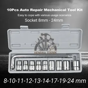 KUNCI SOK SET 10PCS KUNCI SOKET STANG L 10 BUAH KUNCI SHOCK BAUT SOCKET SET CHROME alat bengkel