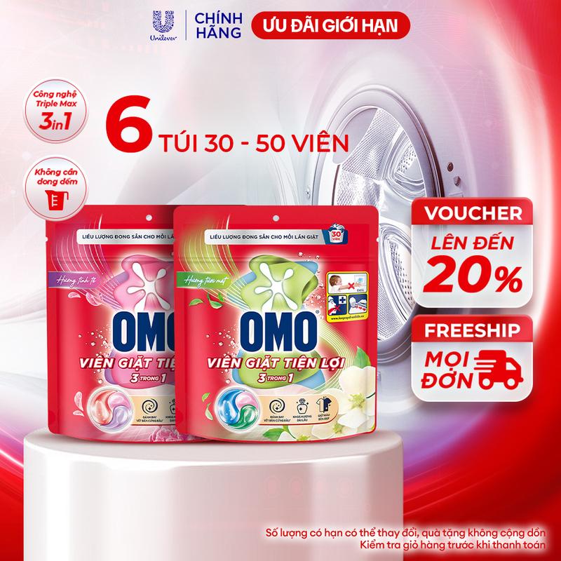 Combo 6 Túi viên giặt tiện lợi OMO 3 trong 1