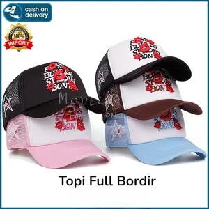 Topi Jaring Kalcer Skena Style Keren Viral Pink Biru Hitam Putih Pria Wanita Topi Full Bordir Import Quality