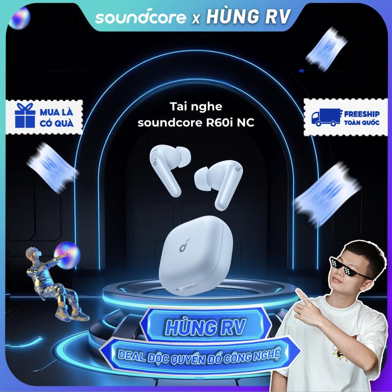   soundcore x hung.rv  Tai nghe bluetooth không dây chống ồn Soundcore R60i NC chống ồn ANC | 6 Mic đàm thoại AI| Dịch thuật| 50 giờ phát nhạc- Tai nghe không dây- Tai nghe bluetooth pin trâu- Bảo hành 18 tháng- Hàng chính hãng 