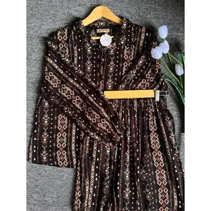 ONESET KAISHA Kemeja & Celana Kulot Wanita Motif Bahan Rayon Lembut Nyaman Busui Kancing