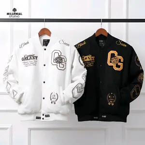 Varsity Jacket Cosmic Galaxy Full White Blackseven | Jaket Couple Pria Wanita | JAKET BASEBALL COTTON FLEECE BORDIR ORIGINAL Lembut Pria Wanita Jaket Bomber Tebal Putih Hitam | Millenial Studio
