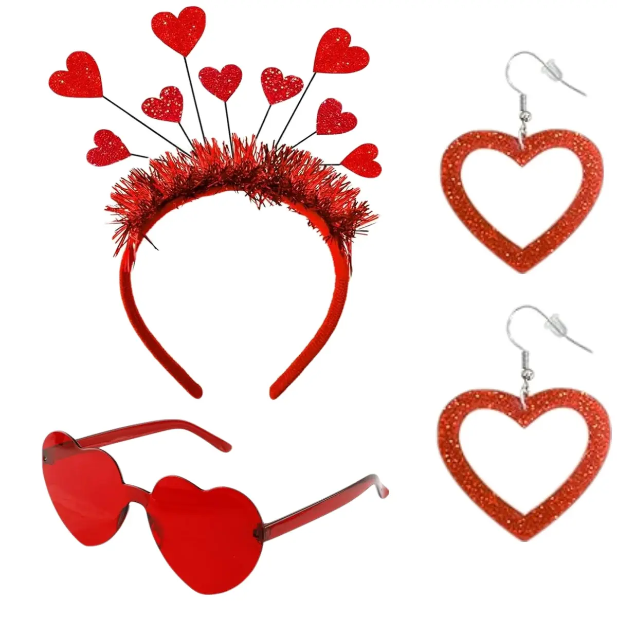 3 Piece Valentines Day Accessories Set Include Heart Headband Heart Head Boppers Heart Shape Sunglasses Heart Earing for Valentine Party Favors Costume Supply Gifts Photo