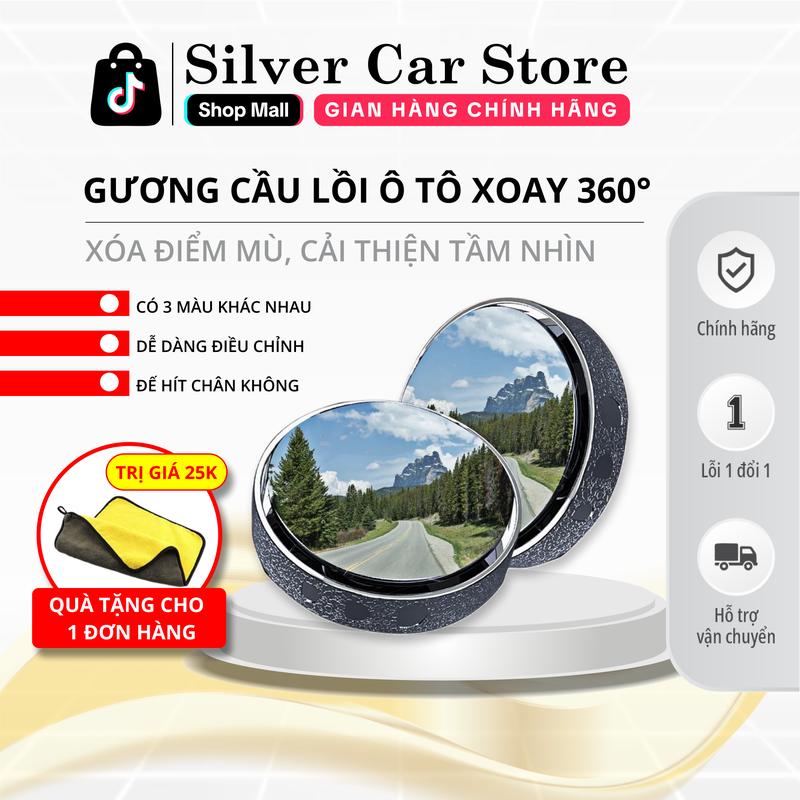 (Tặng Khăn) Cặp 2 Gương Cầu Lồi Hút Kính Hậu Ô Tô Xoay 360 Độ Ver2