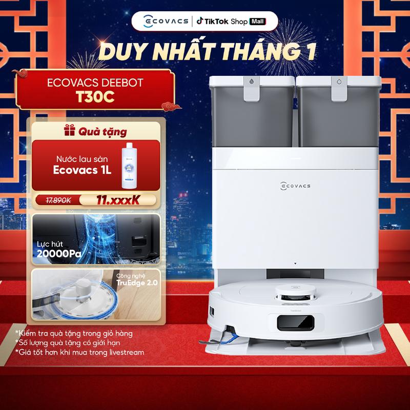 TRẢ GÓP Robot hút bụi lau nhà Ecovacs Deebot T30C 2026 - 20000Pa - ZeroTangle 3.0 - Giặt giẻ nước nóng - BH chính hãng