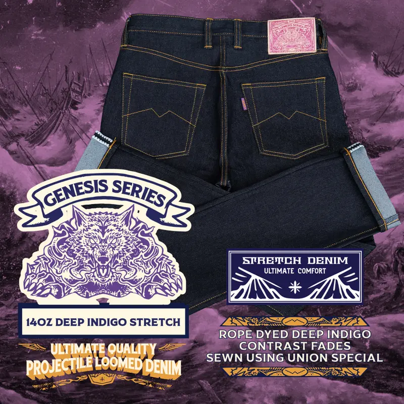 Sage Genesis Series : 14oz Deep Indigo Stretch Ultimate Quality Projectile Loomed Denim 0