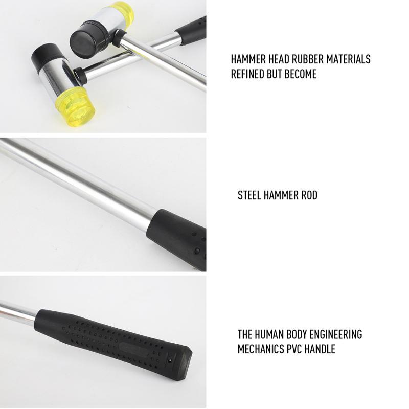 Product Introduction of 25/30mm Leather DIY Tool Double Face Soft Touch Hammer Black Plastic Coated Grip Double Head Rubber Hammer Handheld Tool 43