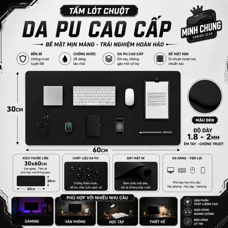 Thảm Lót Chuột Da PU Cỡ Lớn - pad Chống nước , chống xước, không bám bụi 30x60