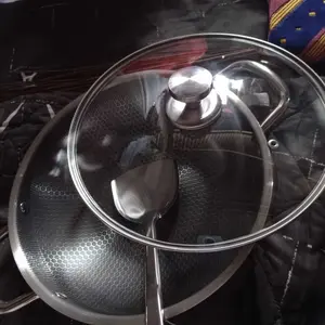 [NABUNG] Wajan Stainless Steel Honeycomb 30 cm Anti Lengket | Food Grade 555 + Tutup Kaca